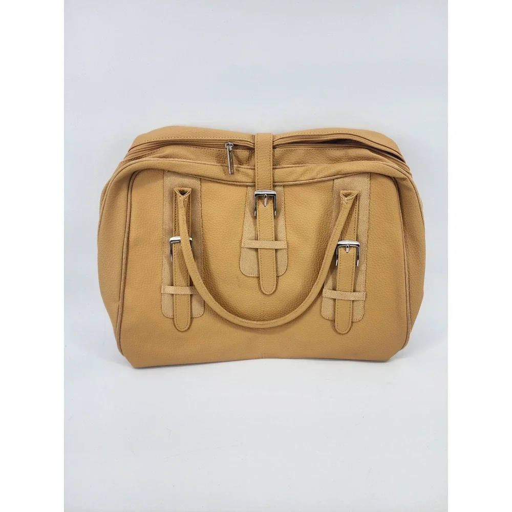 Tan Faux Leather Buckle Detail Makeup Toiletries‎ Work Tote Bag Tan Handbag